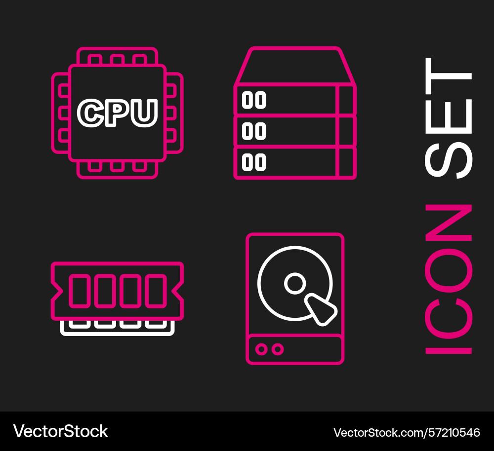 Set line hard disk drive hdd ram random access Set line hard disk drive hdd ram random access vector image