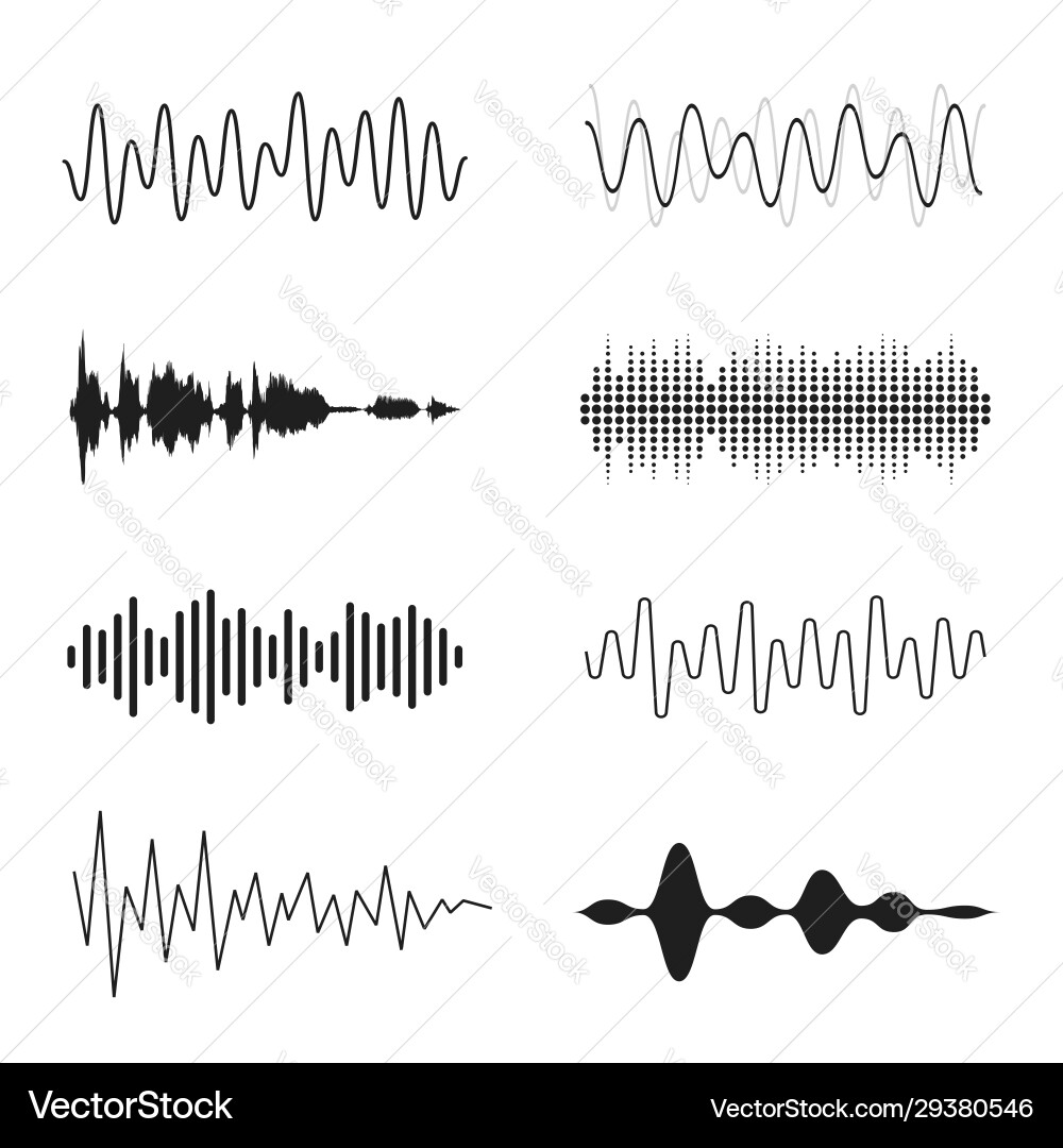 Set sound waves analog and digital line Set sound waves analog and digital line vector image
