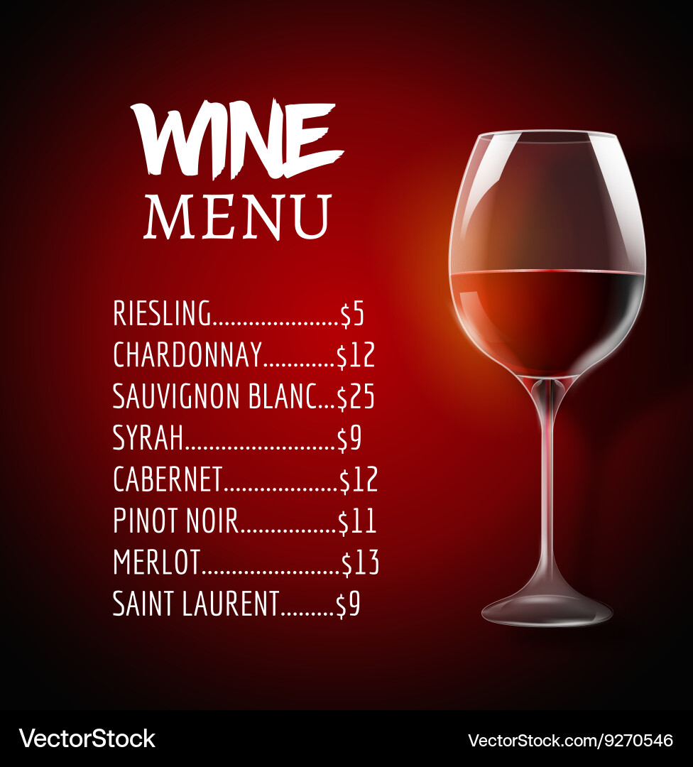 Wine menu card design template list vector image