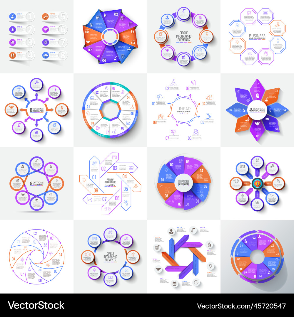 Big set of arrows octagons circles and cycle Big set of arrows octagons circles and cycle vector image