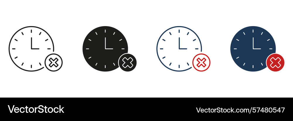 Clock with cross mark line and solid icon set Clock with cross mark line and solid icon set vector image