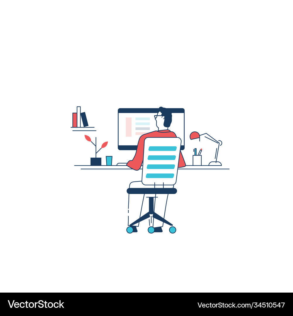 Man Working on Computer at Desk vector image