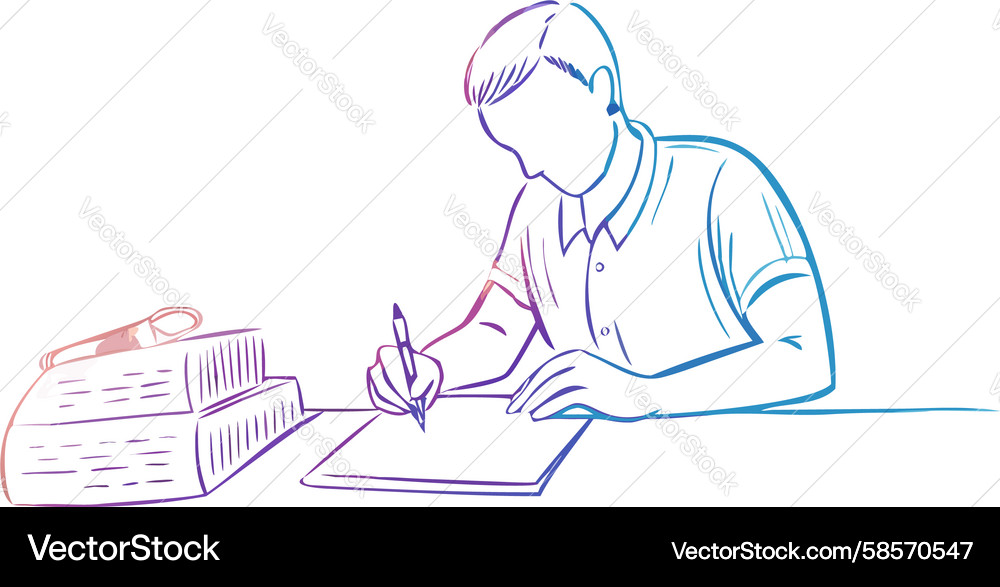 Man Writing in Notebook - Study Focus Vector Image