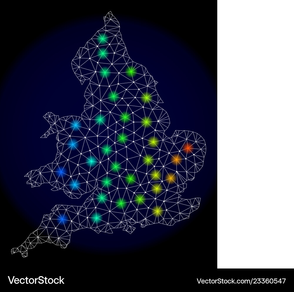 Polygonal network mesh map of england with bright Vector Image
