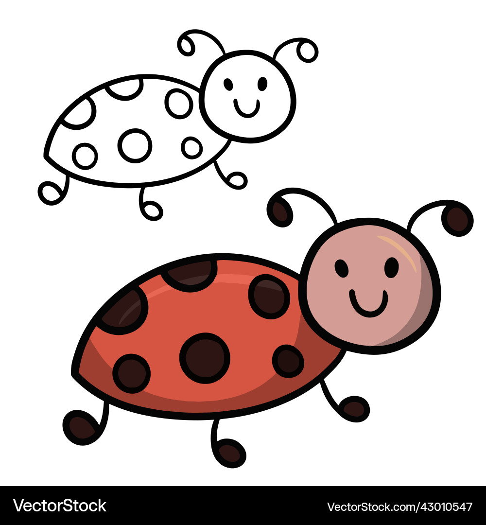 Set with a small red beetle ladybug color image Vector Image