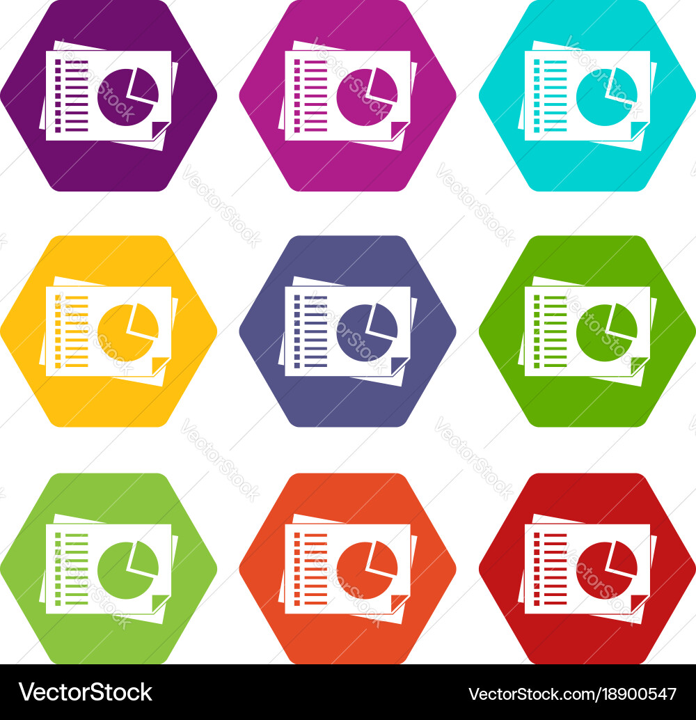 Sheets of paper with charts icon set color vector image
