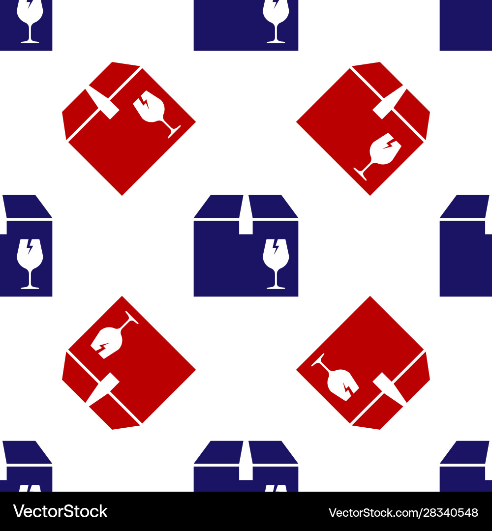 Blue and red delivery package box with fragile Vector Image