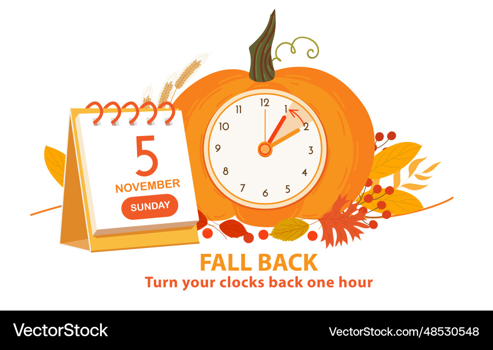 Daylight saving time ends 2023 fall back concept Vector Image
