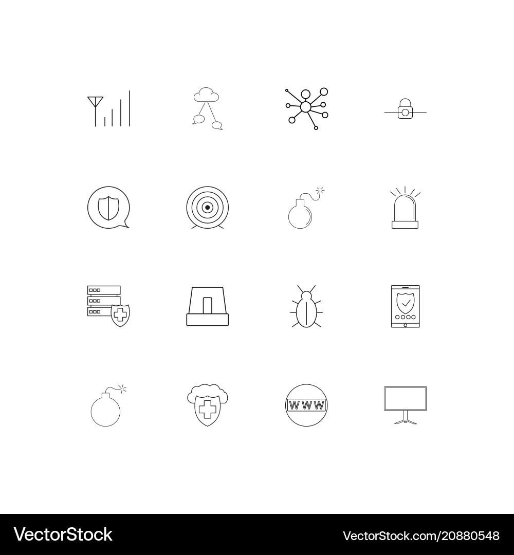 Internet security linear thin icons set outlined vector image