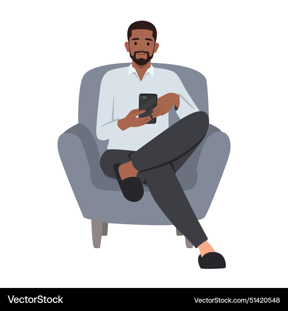 Man Relaxing with Smartphone vector image