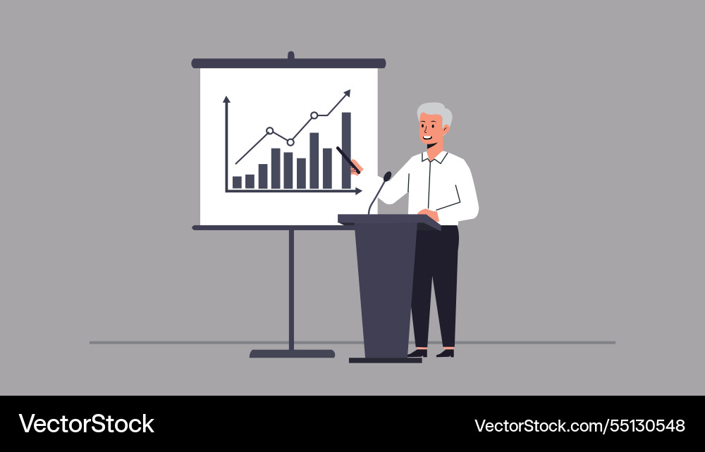 Presenter explaining bar and line chart data Vector Image