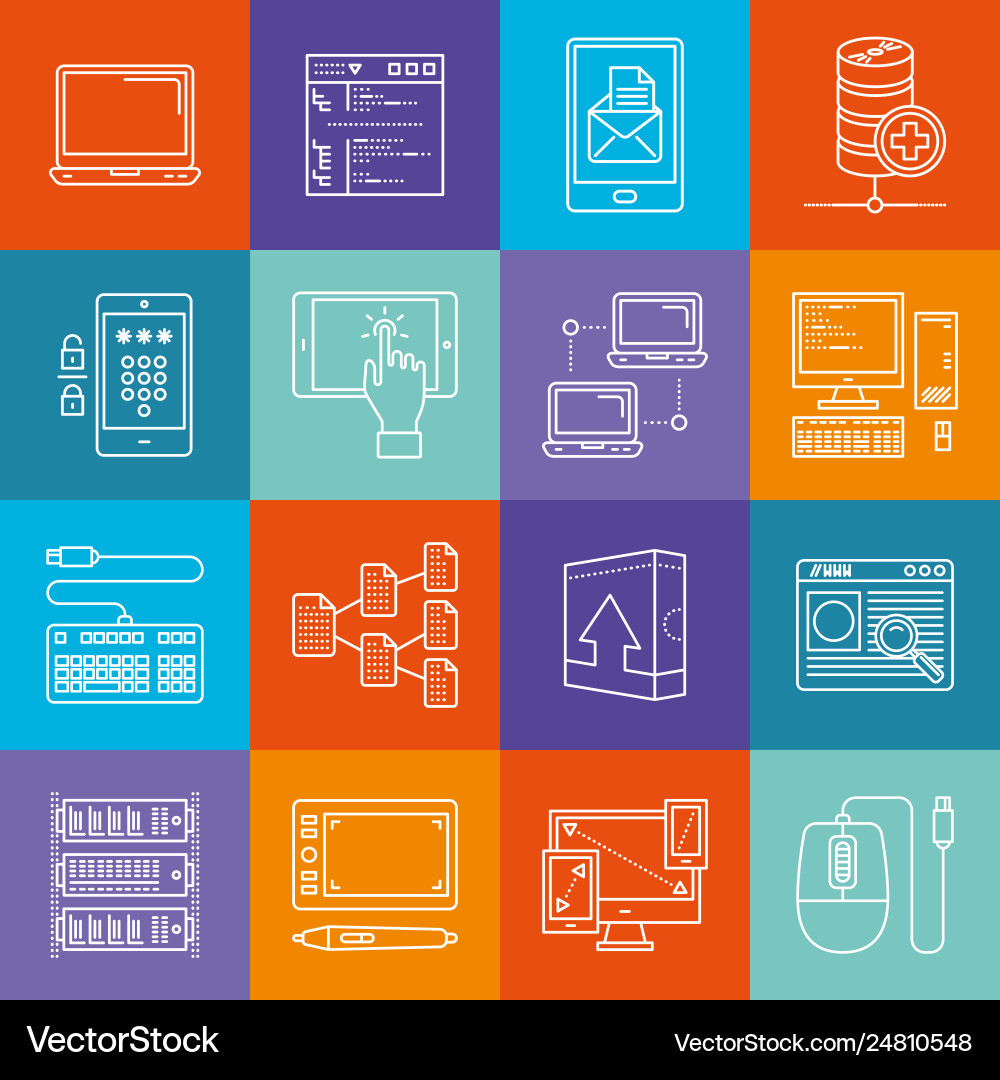Programming and computers lineart minimal iconset Vector Image