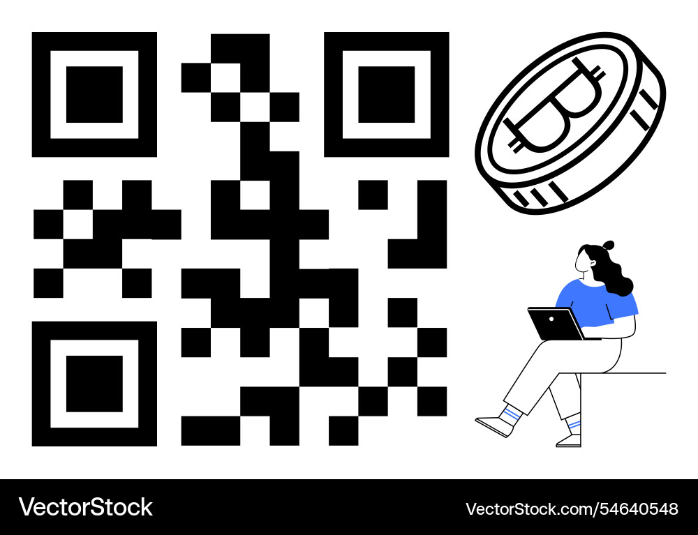 Qr code with bitcoin symbol and person using Qr code with bitcoin symbol and person using vector image