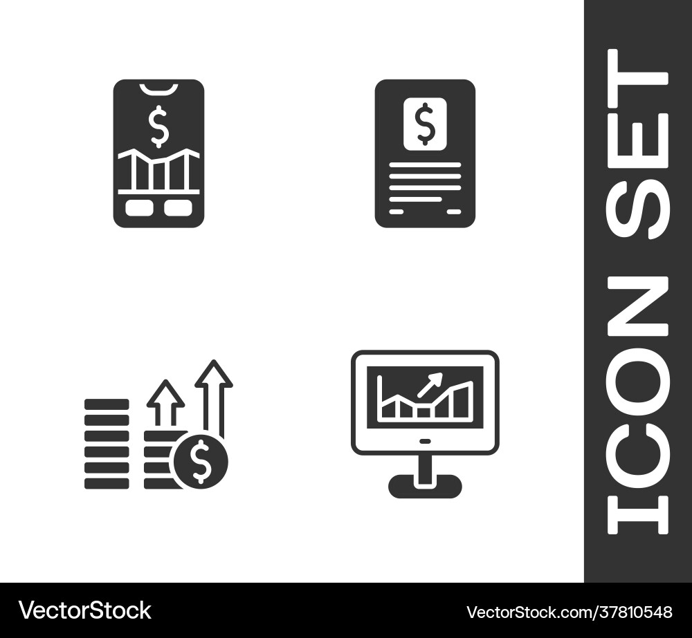 Set computer with growth graph mobile stock Set computer with growth graph mobile stock vector image