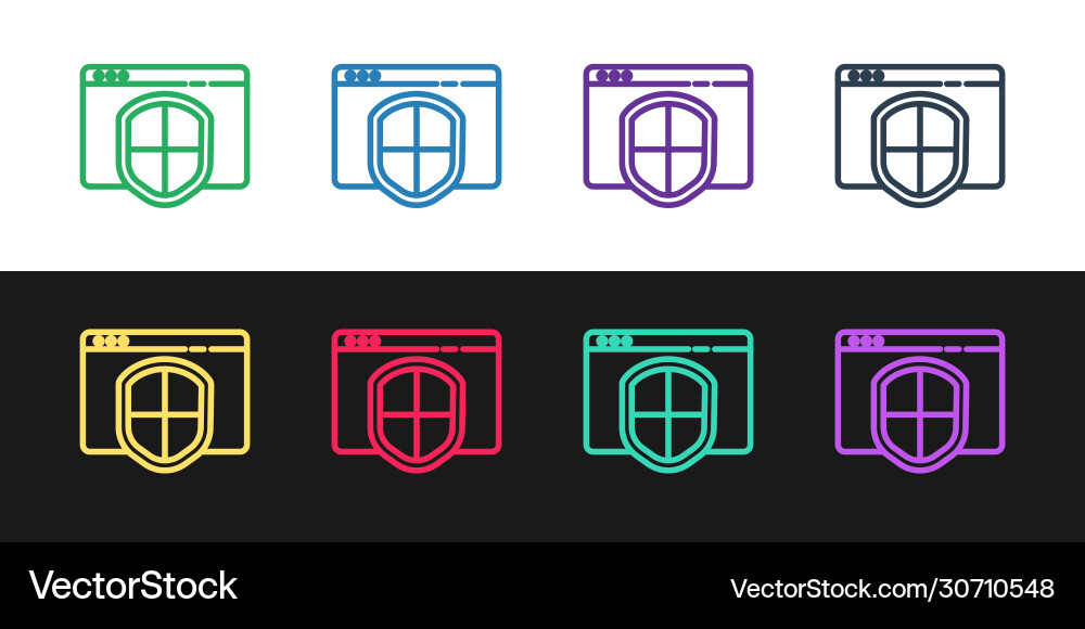 Set line browser with shield icon isolated Vector Image