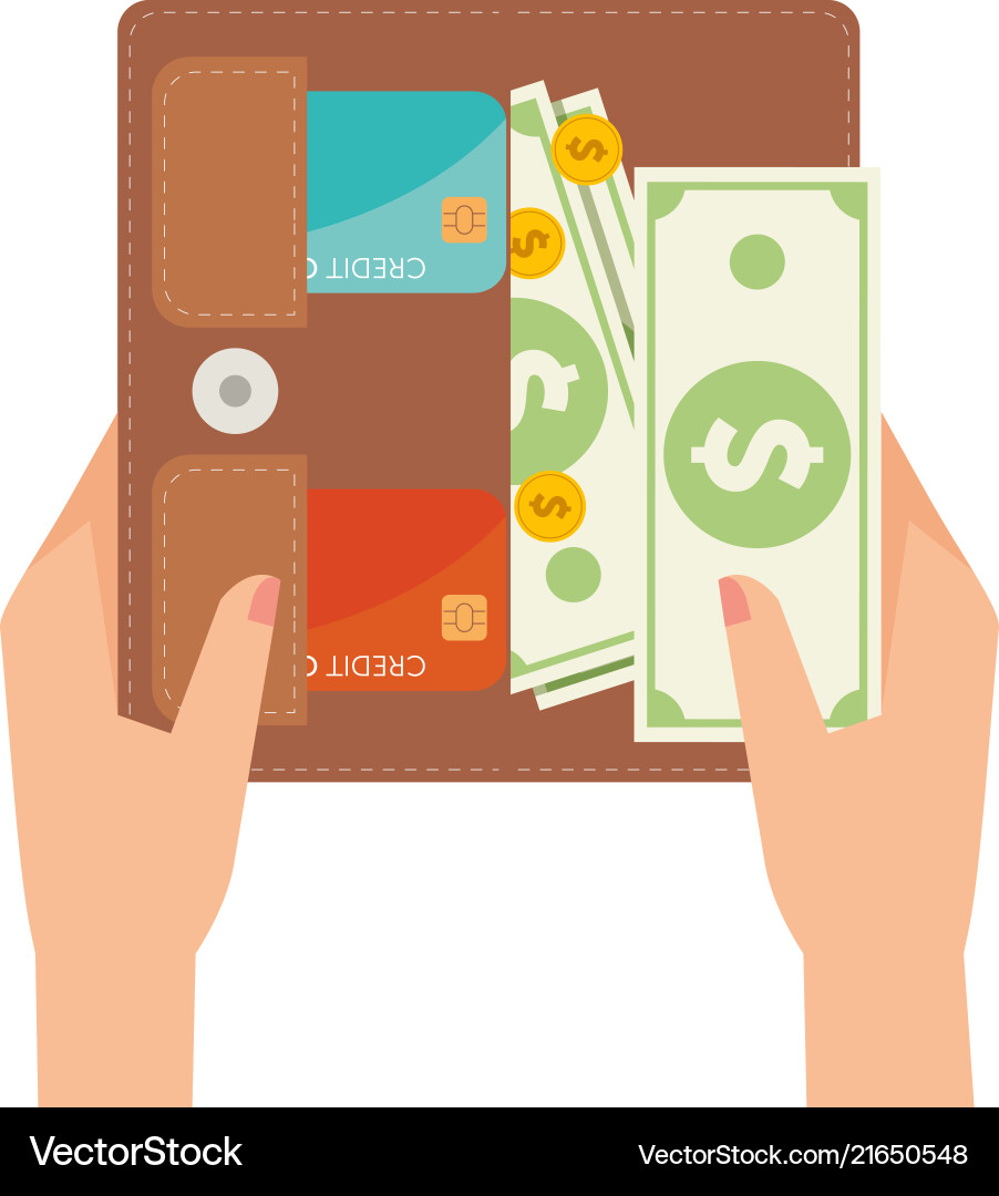 Woman hands taking banknotes out from her leather Woman hands taking banknotes out from her leather vector image