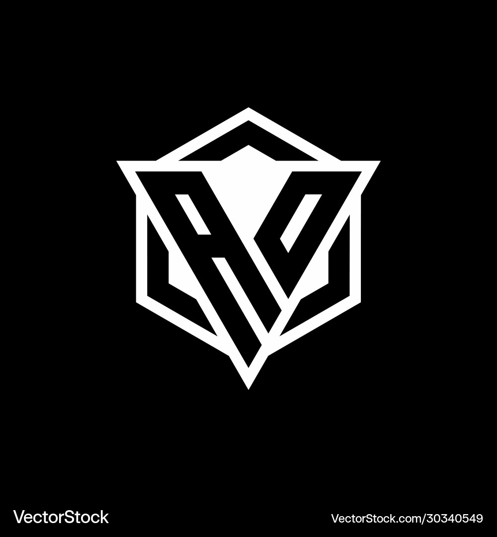 Ao logo monogram with triangle and hexagon shape vector image