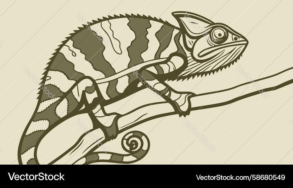 Chameleon on branch line art design generative ai Vector Image
