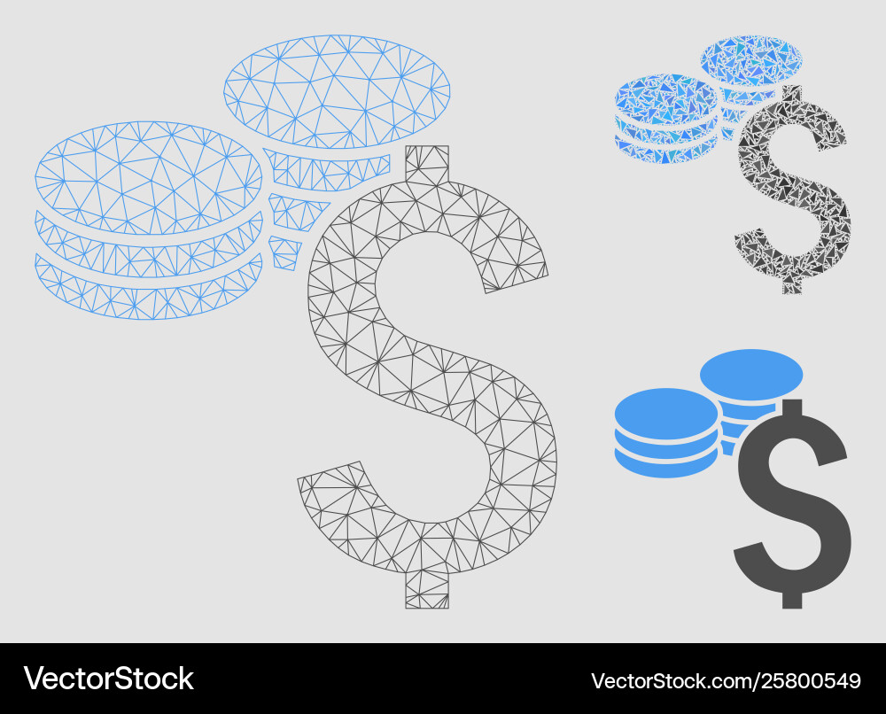 Dollar coins mesh wire frame model Dollar coins mesh wire frame model Vector Image