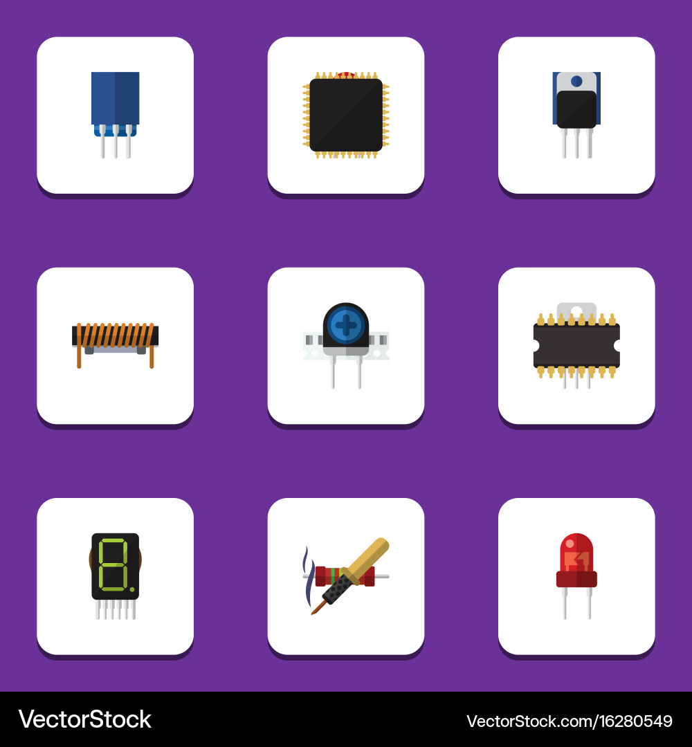 Flat icon device set of microprocessor transducer Vector Image