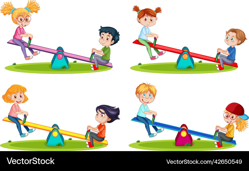 Kinder spielen saw Cartoon Kinder spielen saw Cartoon vektorbild