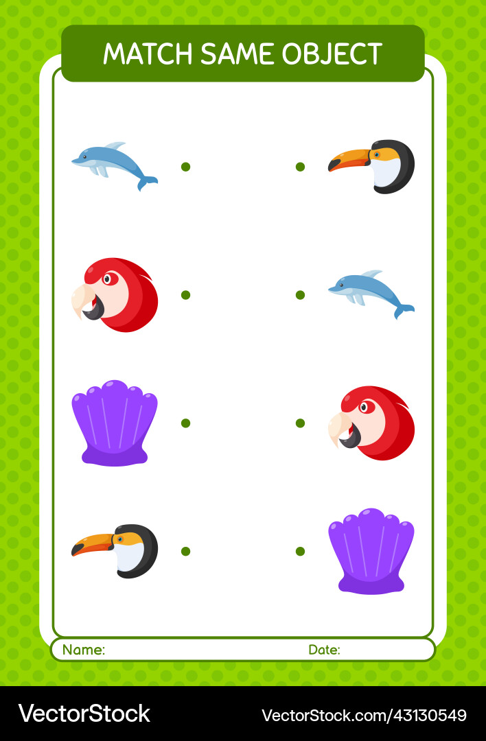 Match with same object game summer icon worksheet Match with same object game summer icon worksheet vector image
