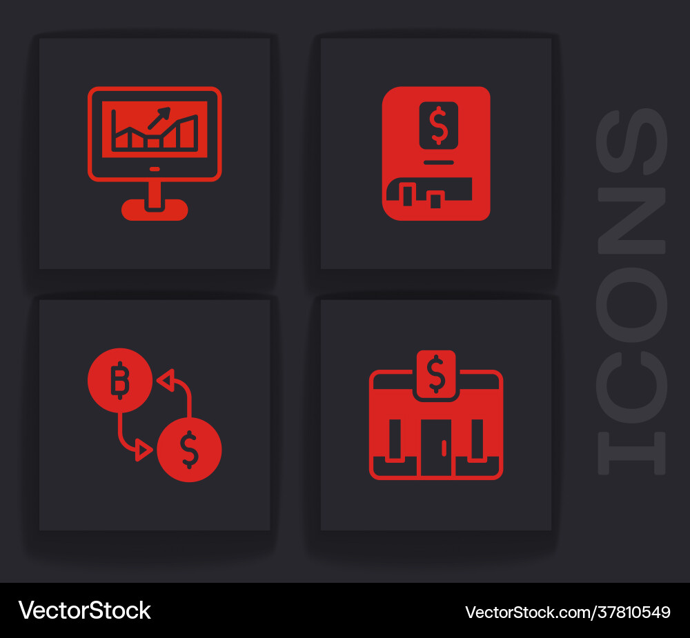 Set bank building computer with growth graph Set bank building computer with growth graph vector image