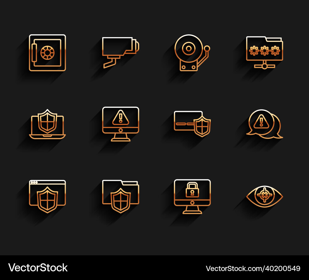 Set line browser with shield document folder Set line browser with shield document folder vector image