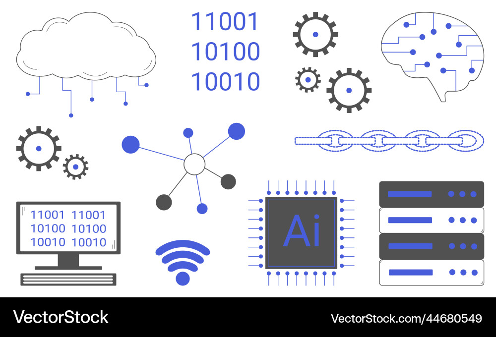 Set of artificial intelligence elements Set of artificial intelligence elements Vector Image