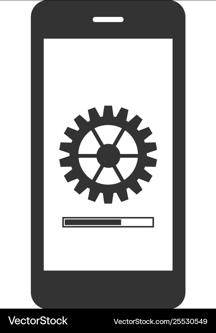 Smartphone update process with gearbox progress Smartphone update process with gearbox progress vector image