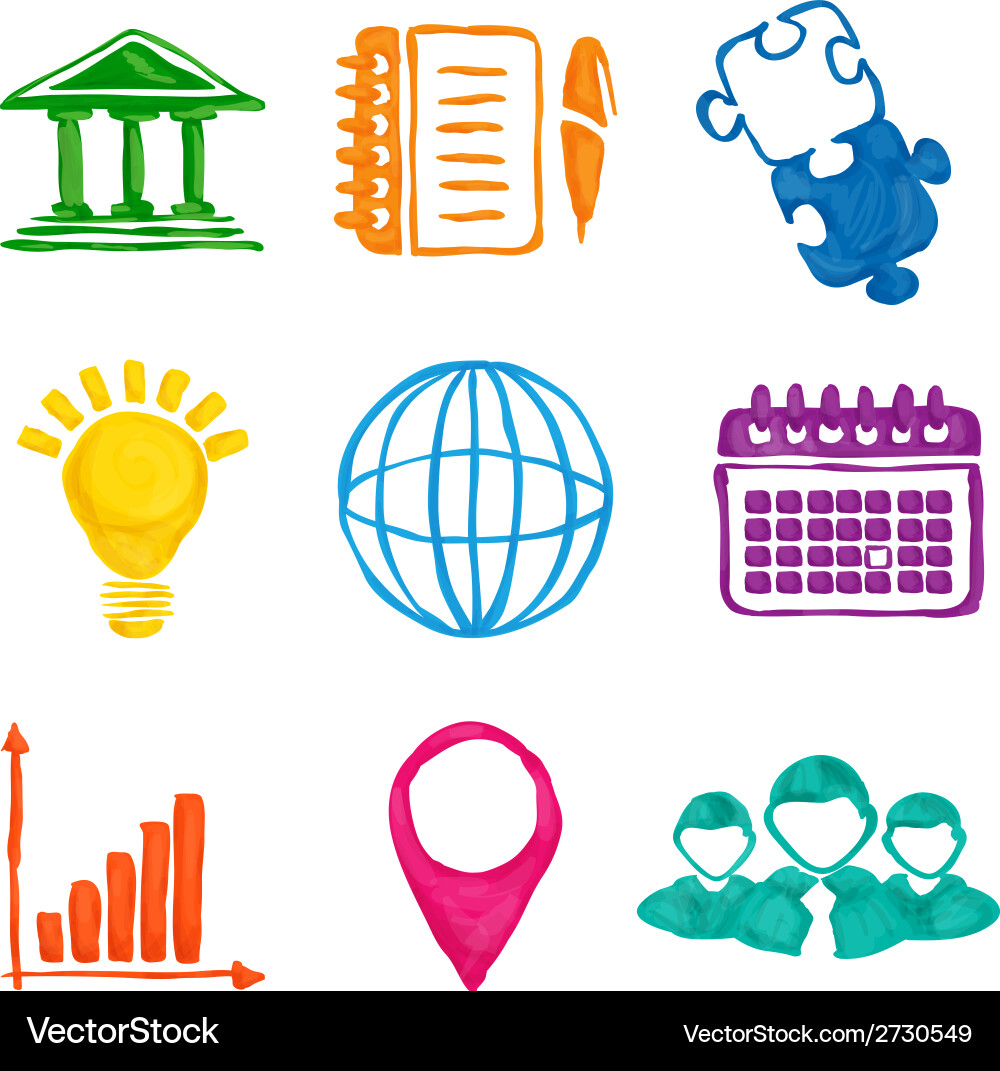Watercolor Business Icon Set Vector Image