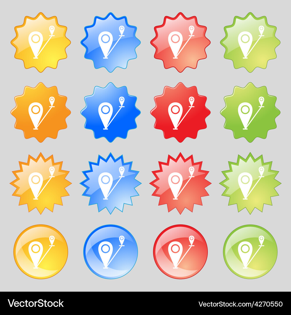Map pointer icon sign big set of 16 colorful Vector Image