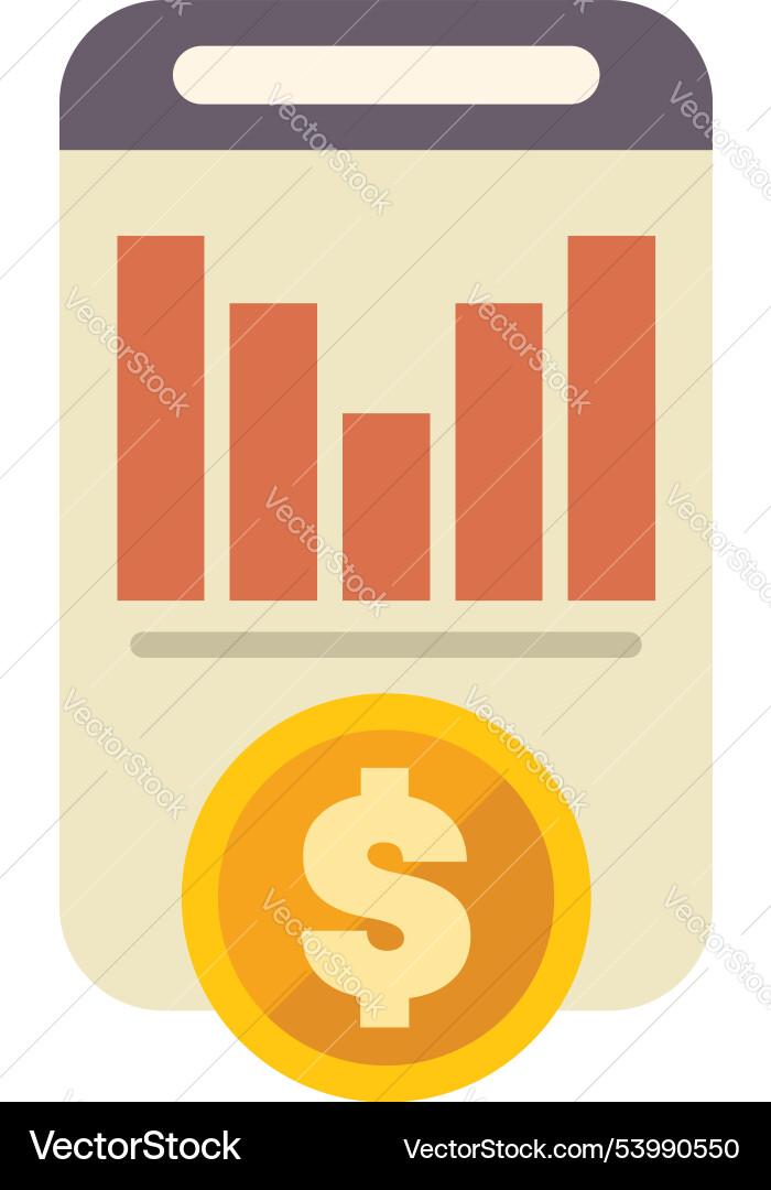 Mobile banking app showing graph and dollar coin Vector Image