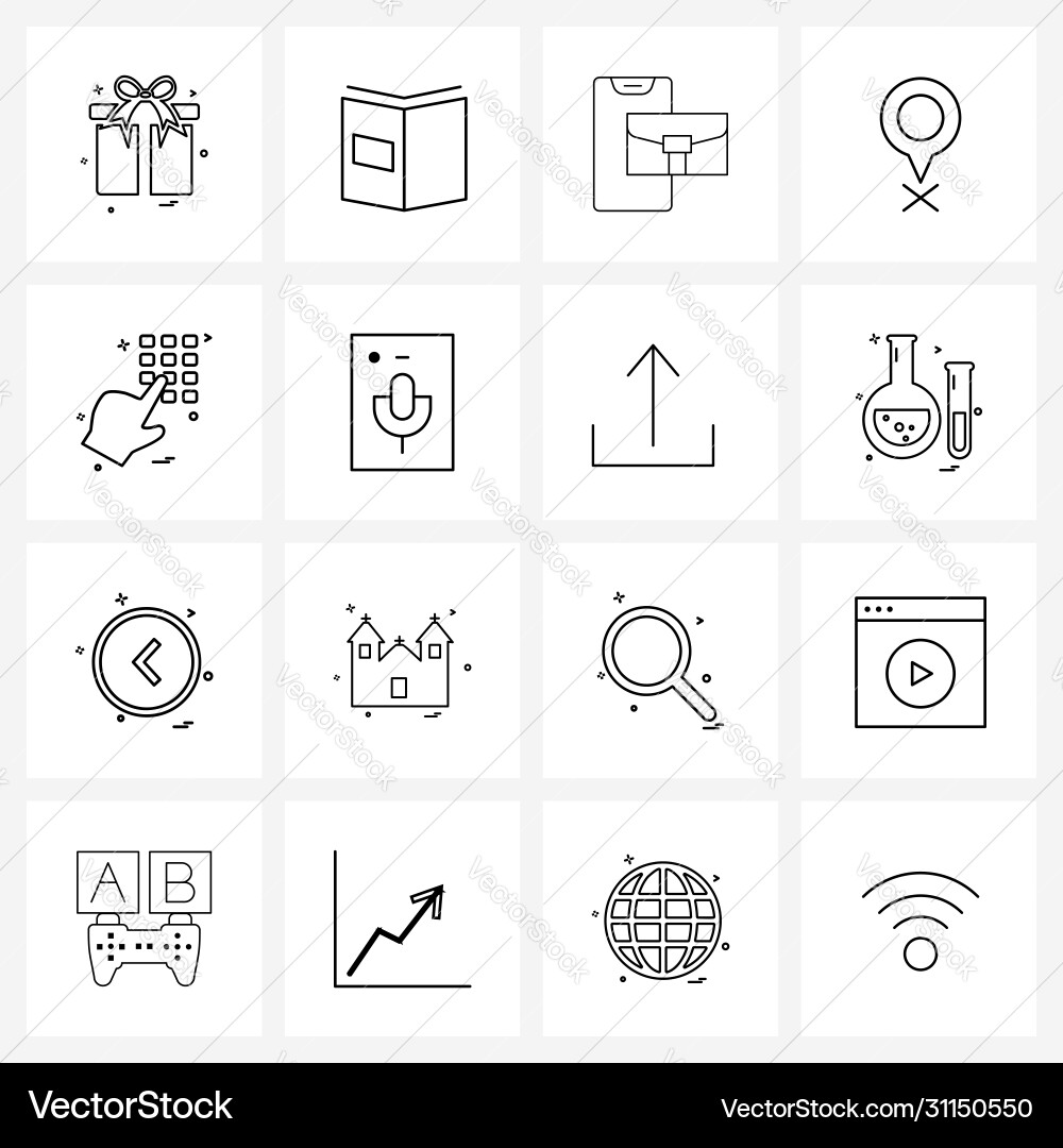 Modern style set 16 line pictograph grid based vector image