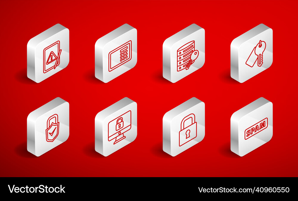 Set line spam safe server security with key Set line spam safe server security with key vector image