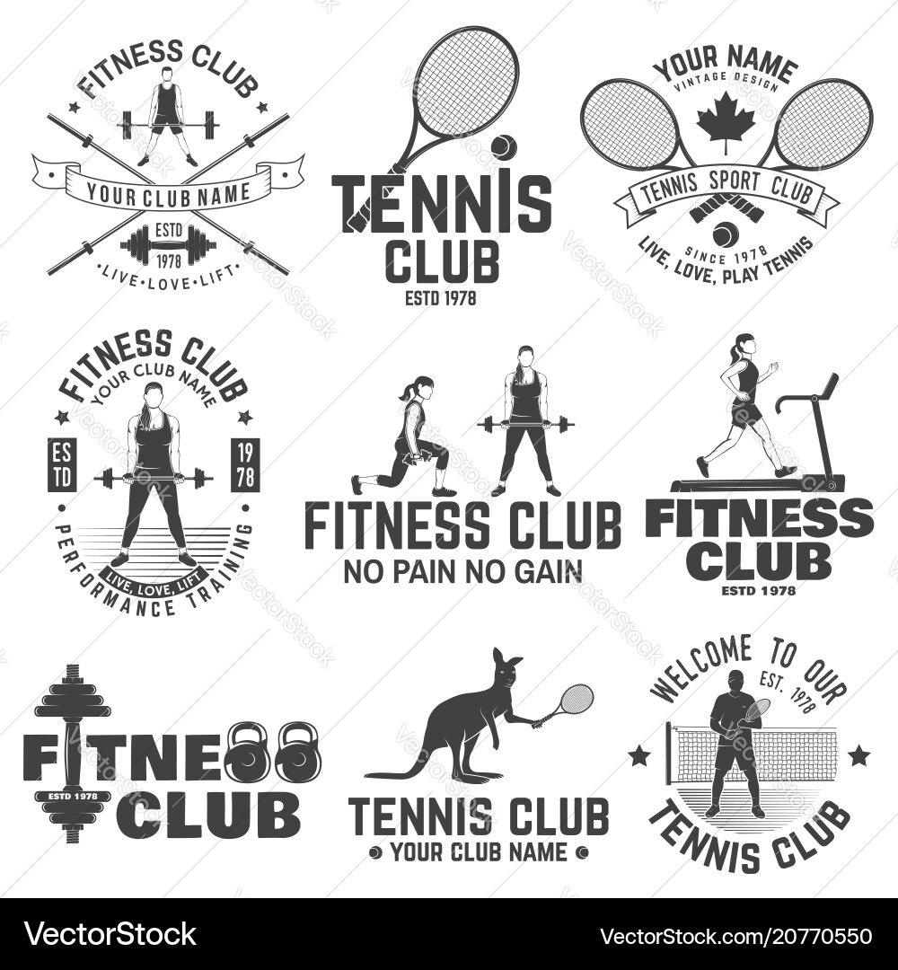 Set von Fitness- und Tennisclub-Konzept mit Mädchen Set von Fitness- und Tennisclub-Konzept mit Mädchen vektorbild
