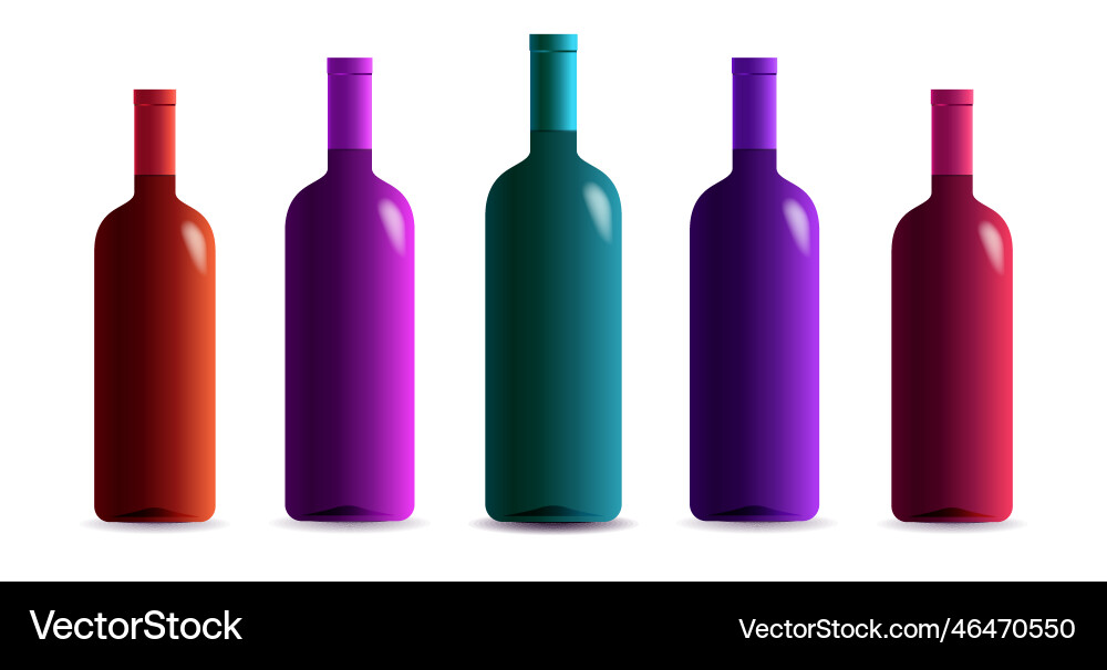 Vine bottle set realistic style different color Vine bottle set realistic style different color Vector Image
