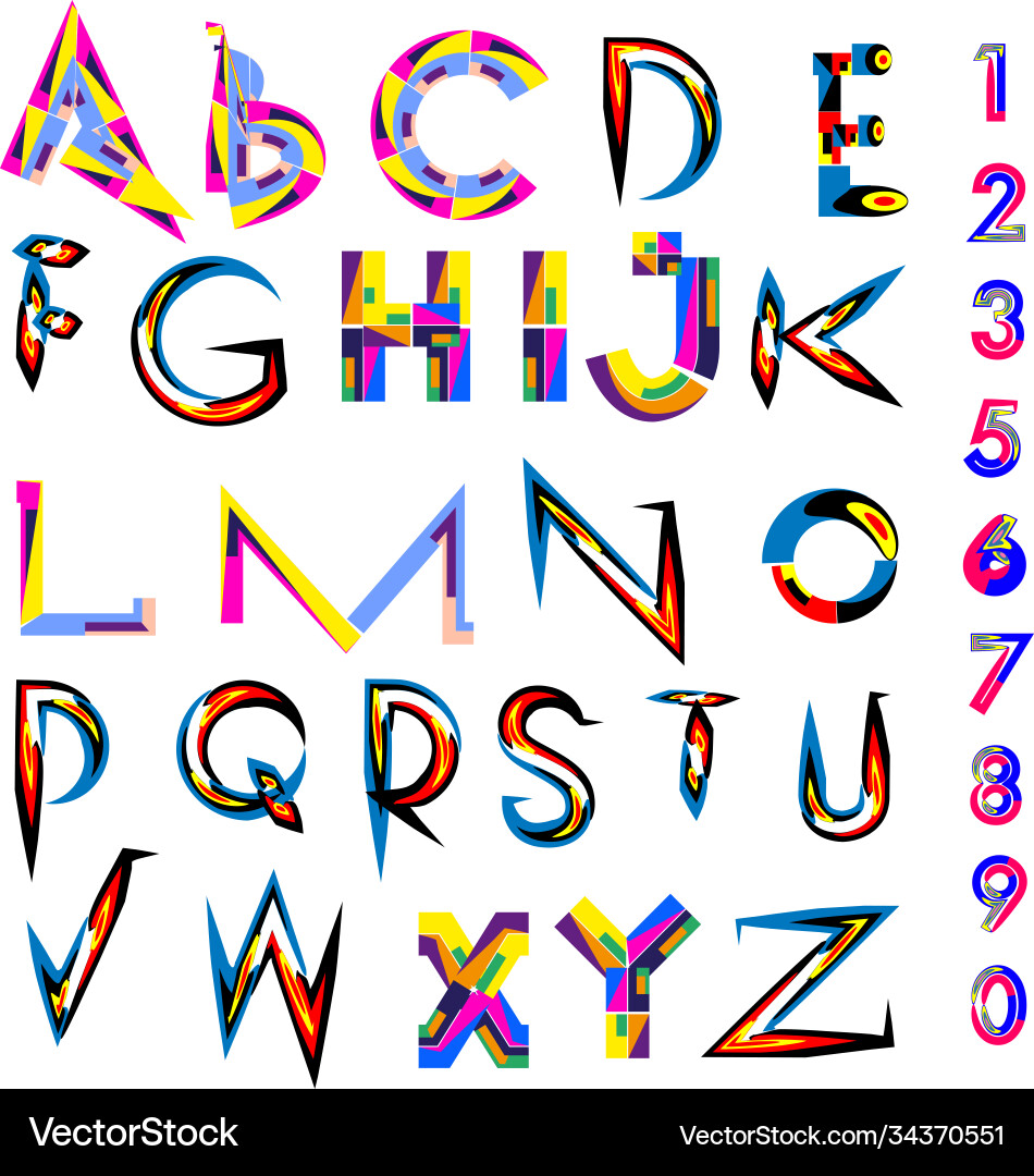 Abstract colorful font and alphabet vector image