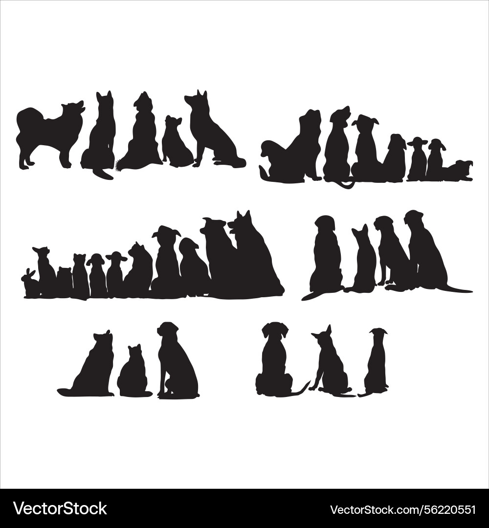 Back of dog silhouettes sitting dogs outline Back of dog silhouettes sitting dogs outline vector image