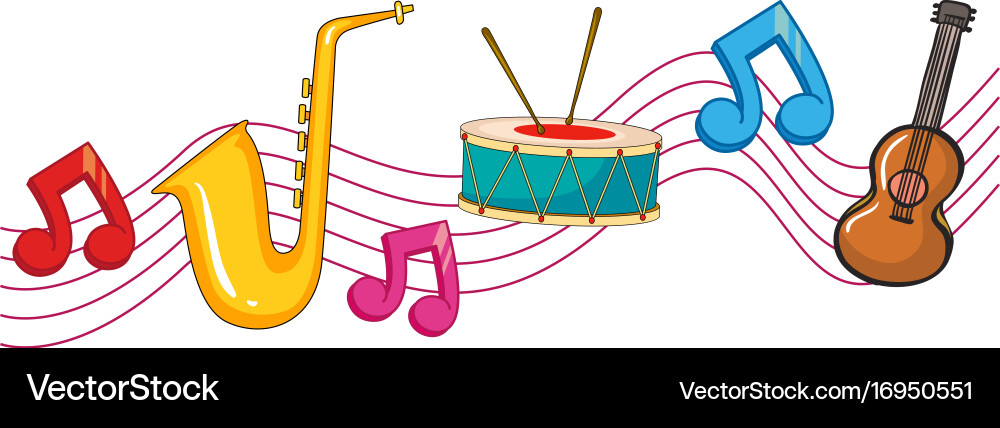 Different types of instruments with music notes vector image