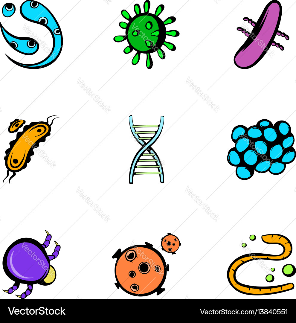 Mikrobiologie Icons setzen Cartoon Stil Mikrobiologie Icons setzen Cartoon Stil vektorbild
