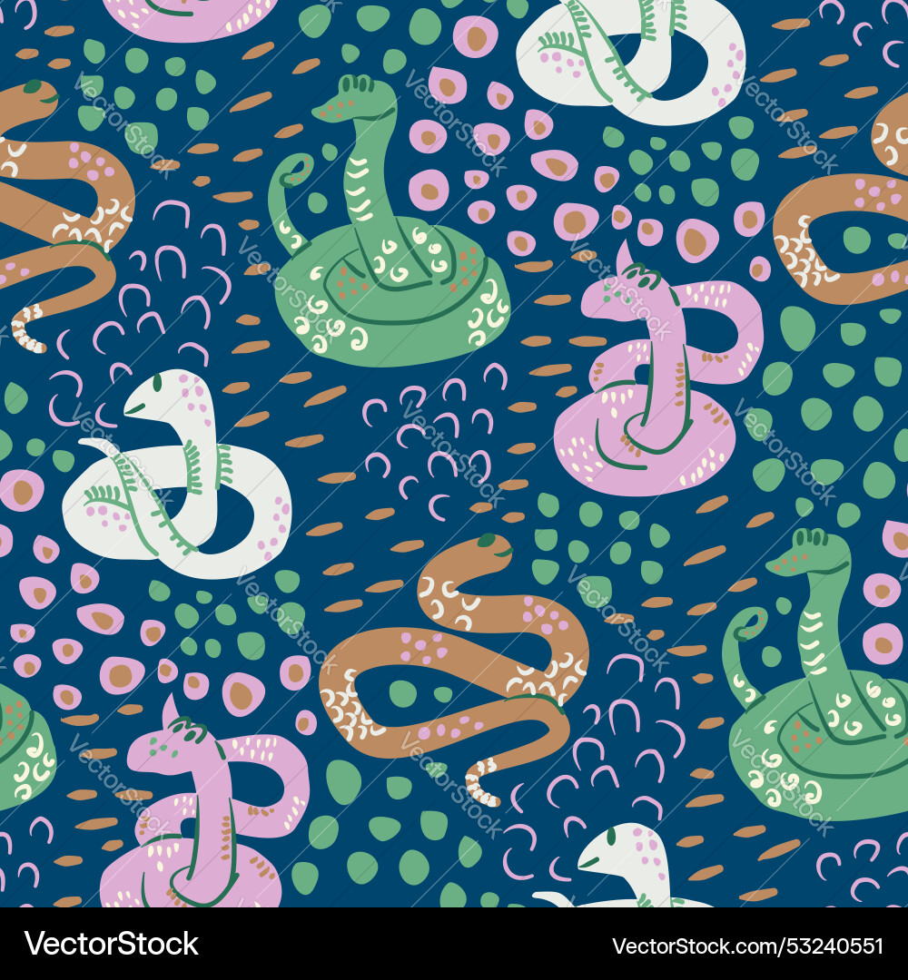 Seamless pattern featuring snakes in various Vector Image