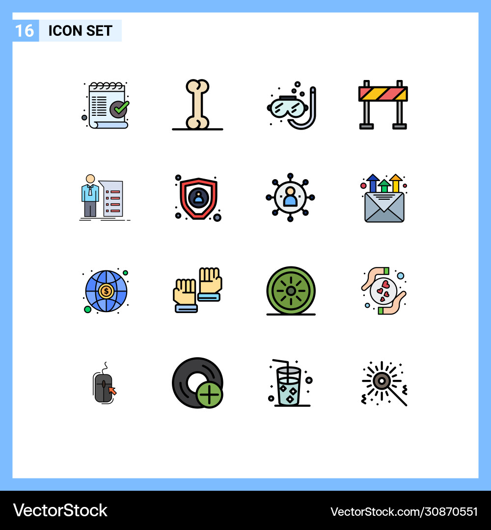 Set 16 flat color filled lines on grid vector image
