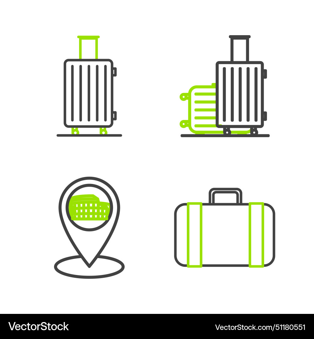 Set line suitcase for travel map pointer vector image