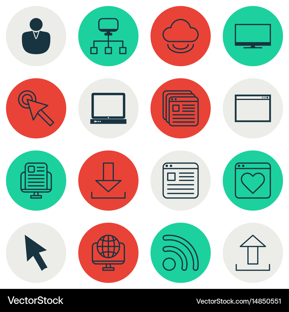 Set of 16 world wide web icons includes virtual vector image