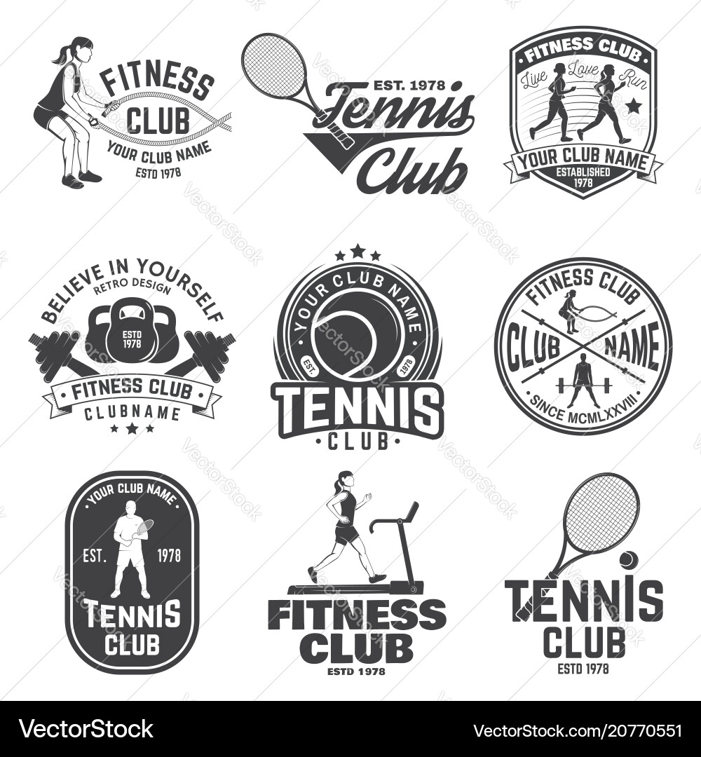 Set of fitness and tennis club concept with girls Set of fitness and tennis club concept with girls vector image
