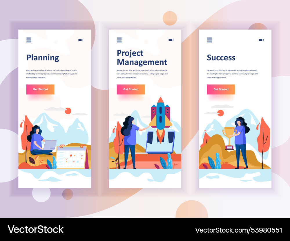 Set of onboarding screens user interface kit Set of onboarding screens user interface kit Vector Image