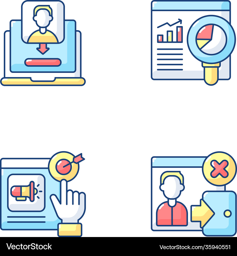 Web analytics rgb color icons set Web analytics rgb color icons set vector image