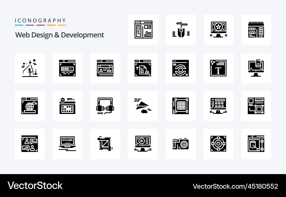 25 web design and development solid glyph icon vector image