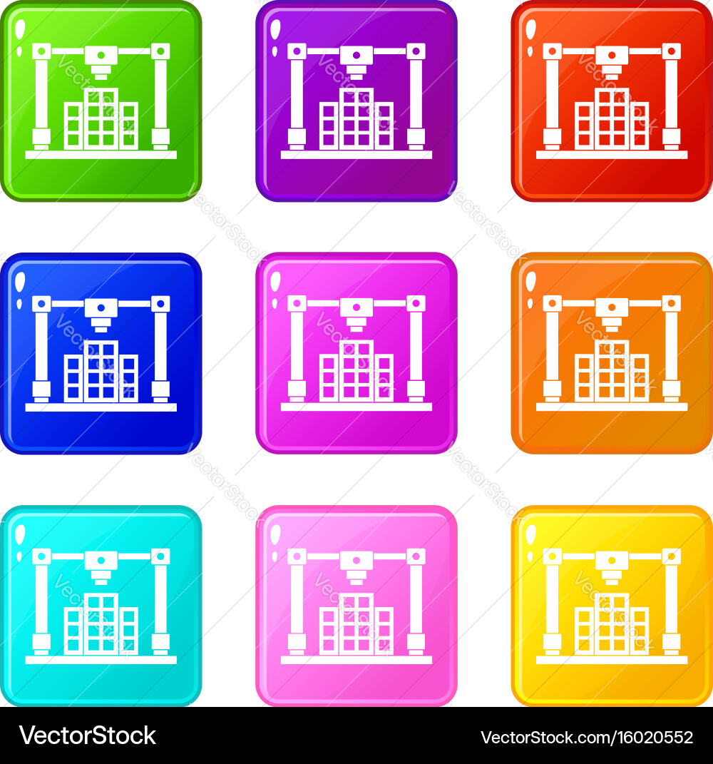 3d printer printing layout of building set 9 vector image
